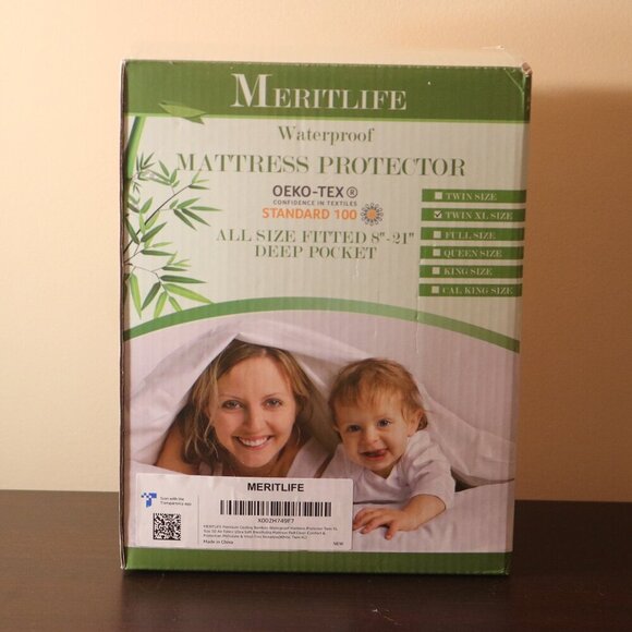 Meritlife bamboo mattress protector twin XL deep pockets fitted NIB - Picture 3 of 5